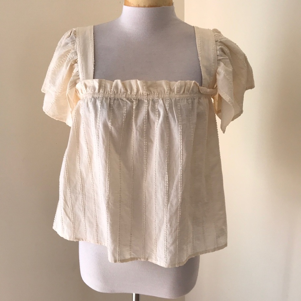 NWT! MNG SZ 6,cream flutter sleeve square neck top.